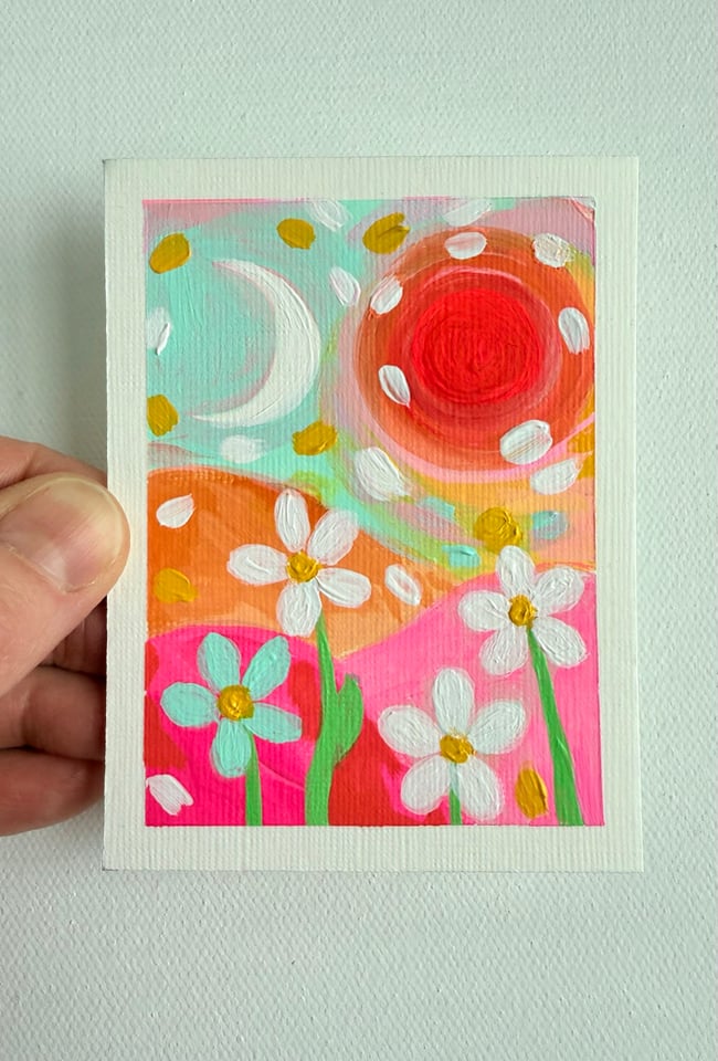 Sunburst & petals. Original mini painting.