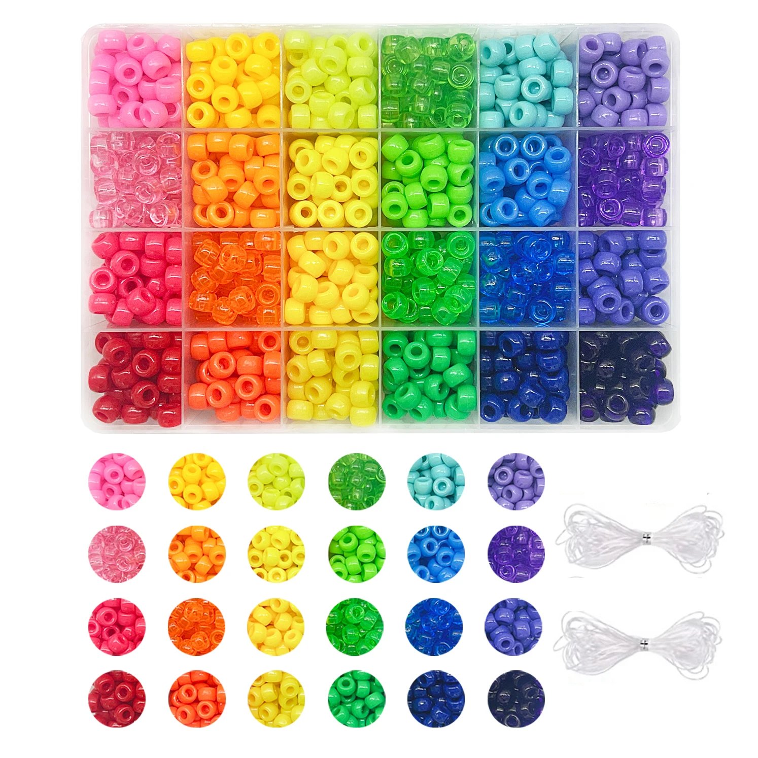 Image of Pony Beads for Friendship Bracelet Making Kit 24 Colors Kandi Beads Set, 720pcs Plastic Rainbow Bulk