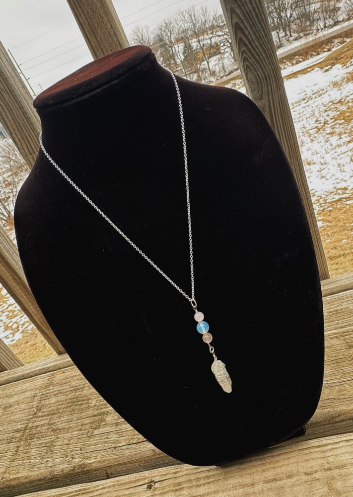 Image of "Gently You" Necklace w/ Aura Quartz, Rose Quartz, & Opalite  (sterling silver plated chain)