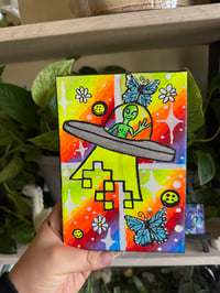 Alien & Butterfly mini original acrylic painting 5x7in 