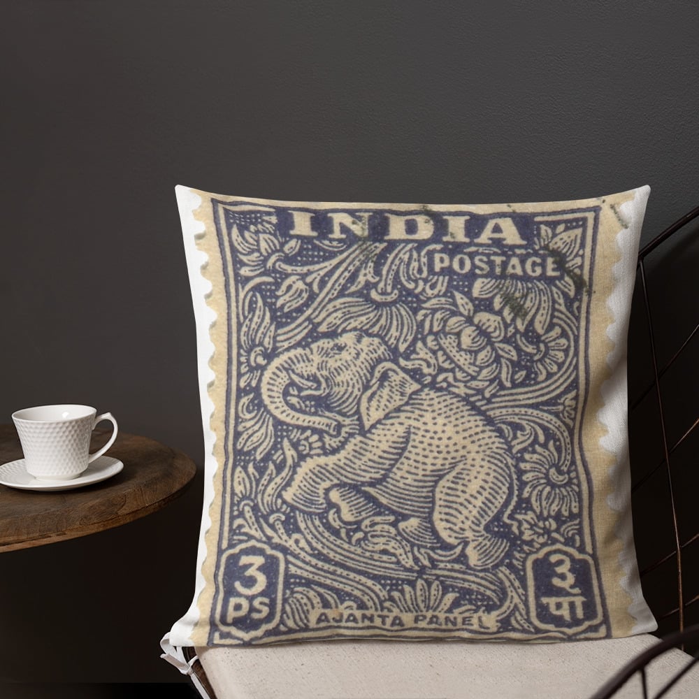 Stamp - India - Elephant - 3Ps - Premium Cushion / Pillow