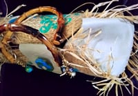 Image 3 of Raffia and leather purse with bamboo handles