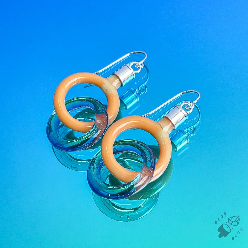 Image of Peach And Light Blue Ring Dangles