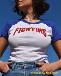 Image 2 of Women's ‘Fightins’ Baseball Tee (Red & Royal Blue)