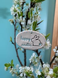 Image 3 of Pastel Polka Dot Happy Easter Bunny Oval Tile