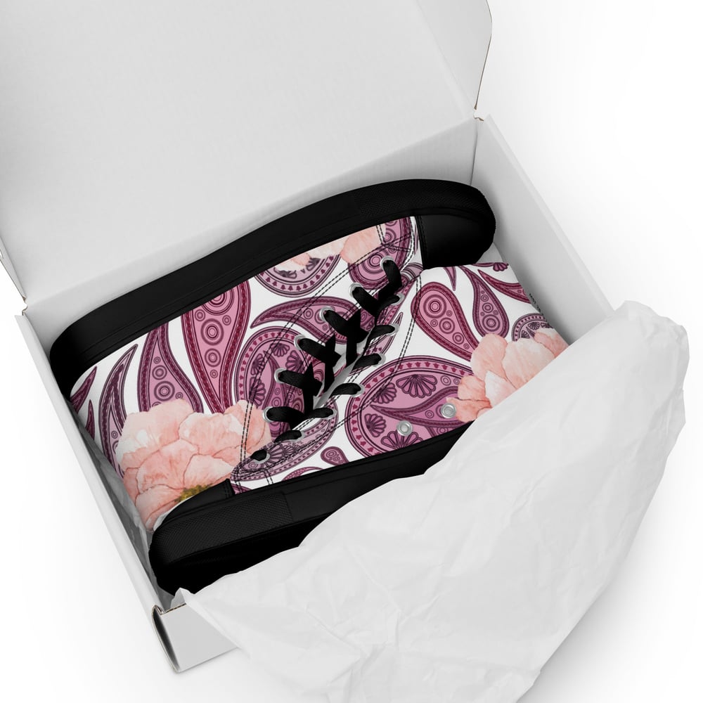 ZEN EXP - “Purple Paisley with Roses”Women’s high top canvas shoes