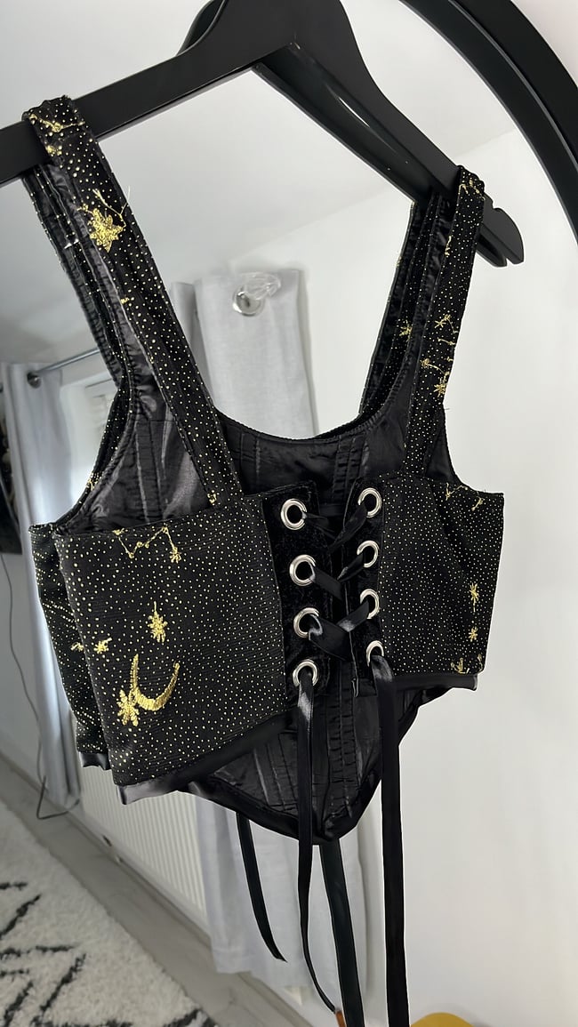Gold embroidered star and moon corset