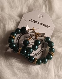 Image 1 of Green & Gold Hoop Earrings 