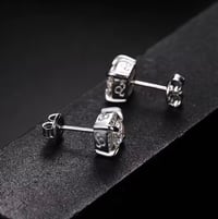 Image 4 of High Quality White Gold Sterling Silver 5mm VVS Moissanite Diamond Cube Stud Earrings