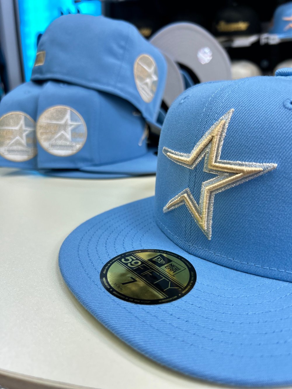 New Era 5950 Sky Blue/ Sea Shell/Metallic Silver