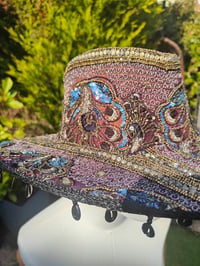 Image 2 of Dolly cowboy hat - recycled sari fabric black purple