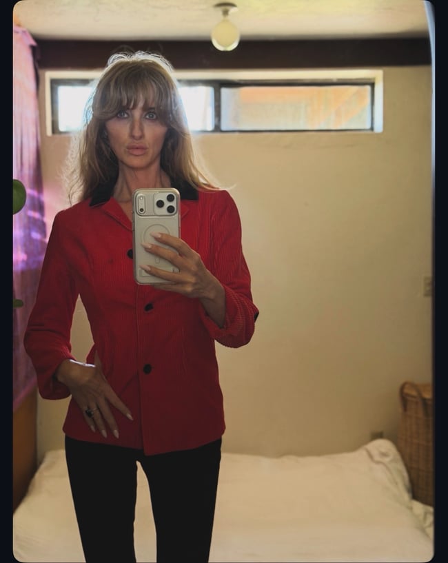 60s Mary Quant red mid blazer with elbow patches 