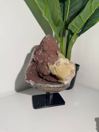 Image 1 of RED SUGAR AMETHYST WITH CALCITE ON A STAND -URUGUAY-