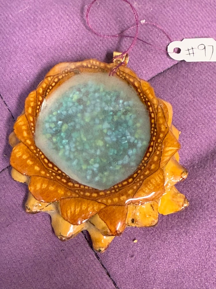Image of  Lotus Flower Pinecone Charm with Crushed Glass Center | Handmade PNW Jewelry | #97