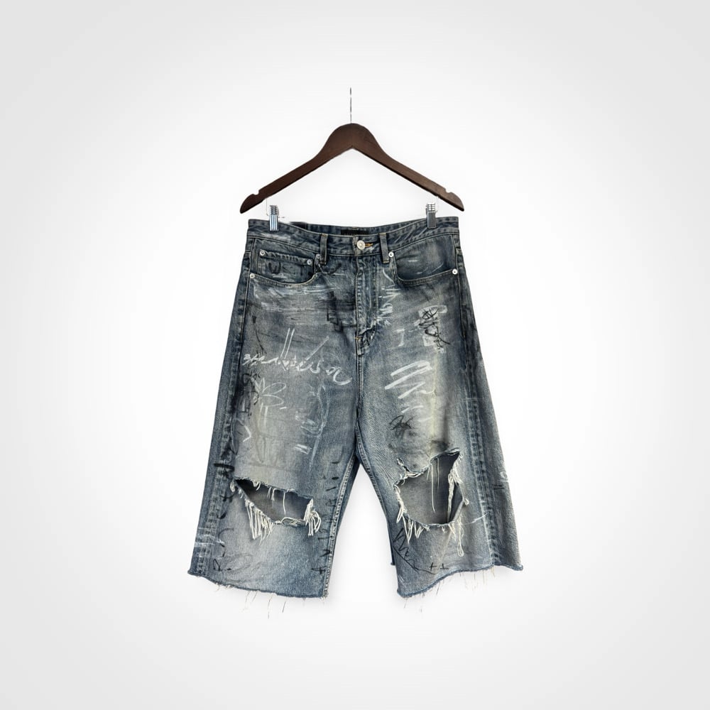 Image of Balenciaga 2023 Graffiti Denim Shorts