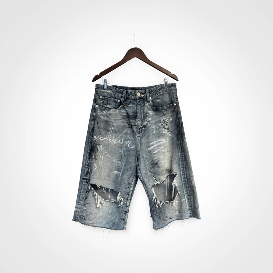 Image of Balenciaga 2023 Graffiti Denim Shorts