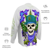 Image 7 of Recycled hockey fan jersey - Locally Hated Merch - CANIBUS COLLECTION - Green Tribal Stick Up Skull