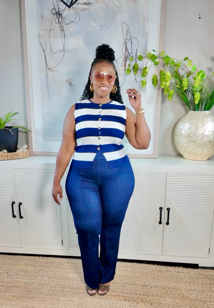 Image of Striped Knit Vest (Navy) 