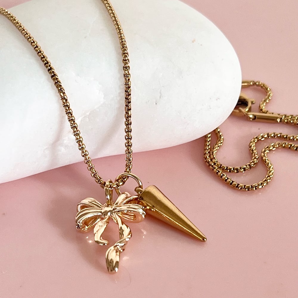 Image of Bow and Spike Necklace - Gold