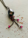 Peacock pearl and ruby tassel necklace