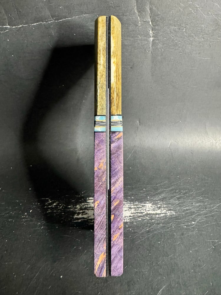 Image of Giraffe Bone & Maple Burl Segmented Knife Scales