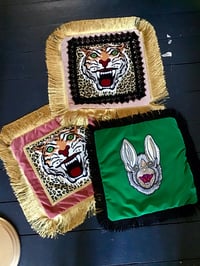 Image 5 of Pink Velvet Black Trim Tiger Cushion