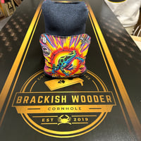 Image 6 of Brackish Wooder Cornhole Boards - Blackout Hex w/ gold accents - New Logo - MT6227