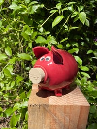 Image 2 of Piggy Bank- bright red-pink pig 