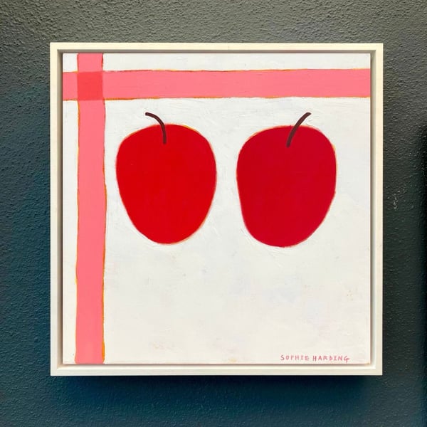 Image of Red Apples on a Vintage Tablecloth