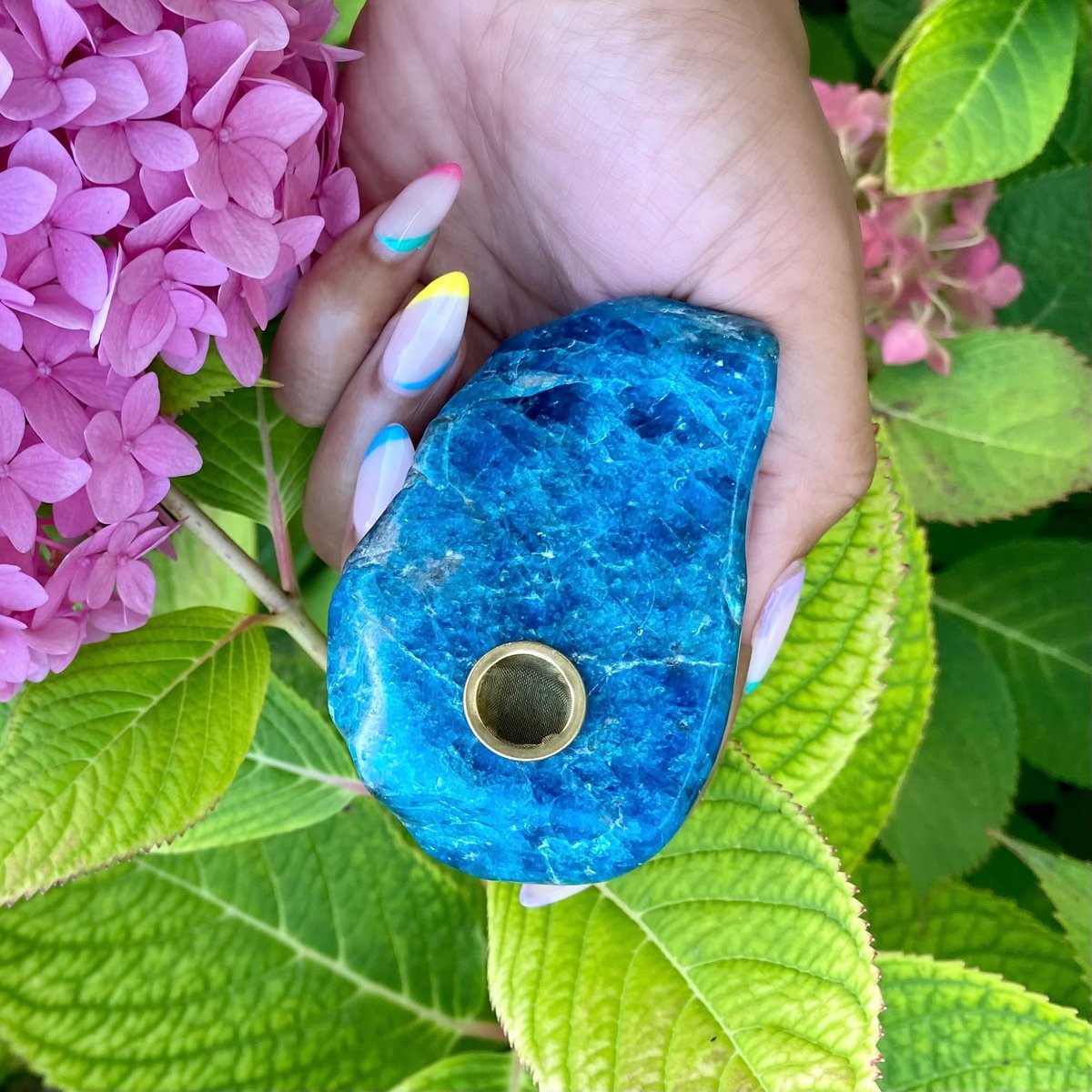 Image of Blue Apatite Natural Stone Smoking Hand Pipe