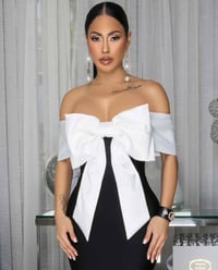 Image 3 of LIYAH BLACK WHITE OVER-SIZED BOW MAXI BANDAGE DRESS