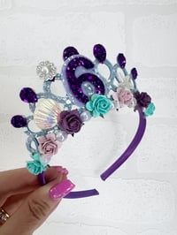 Image 3 of Mermaid birthday tiara crown in lilac and purple party accessories 