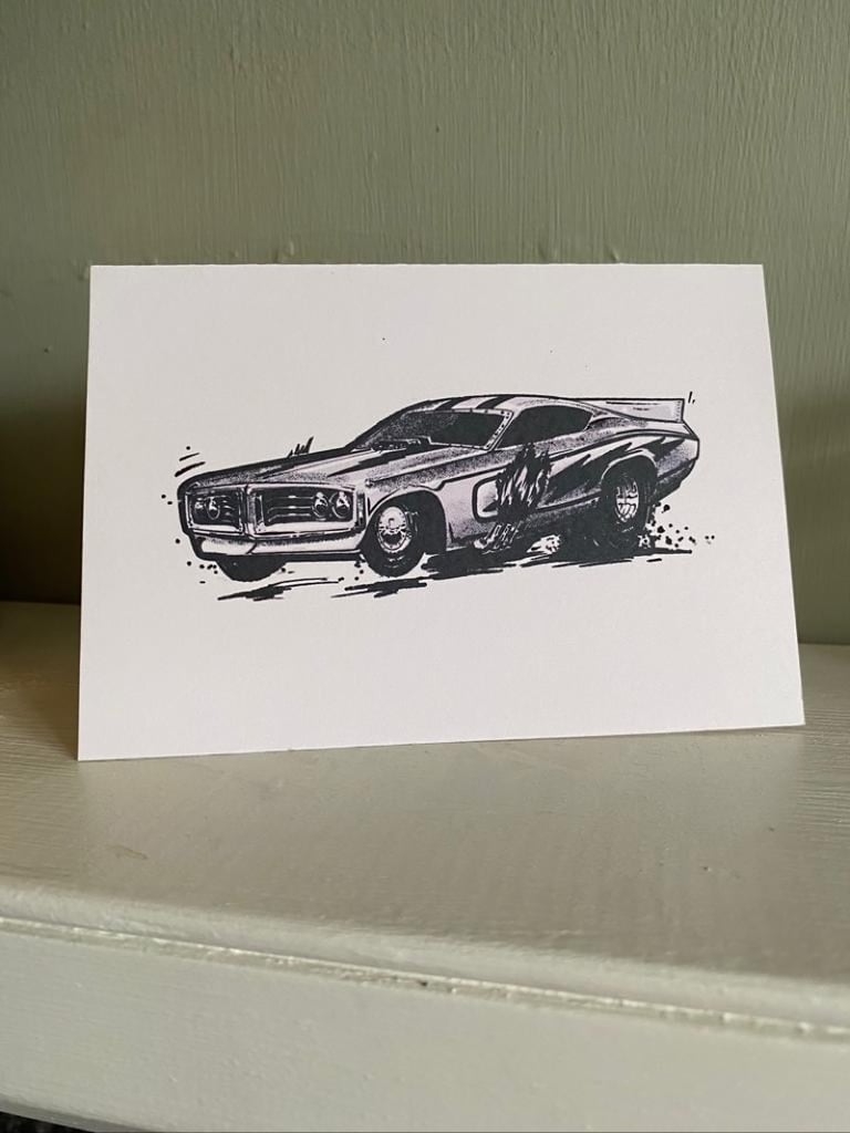 Greetings cards Hotrod, slingshot, funny car, sled - blank, individual Image 3