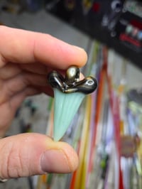 Image 1 of Electrum/mint glass shark tooth pendant 