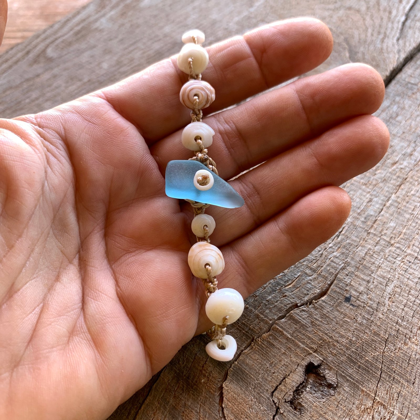 Dainty puka shell anklet with seaglass closure