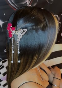 Image 3 of Silver Butterfly Claw Clip with Red Roses  