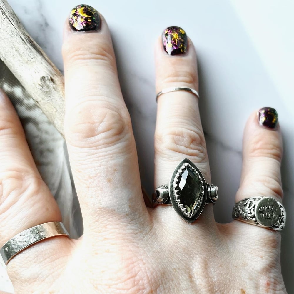 Handmade Celestial Pyrite Crystal Sterling Silver Ring 925