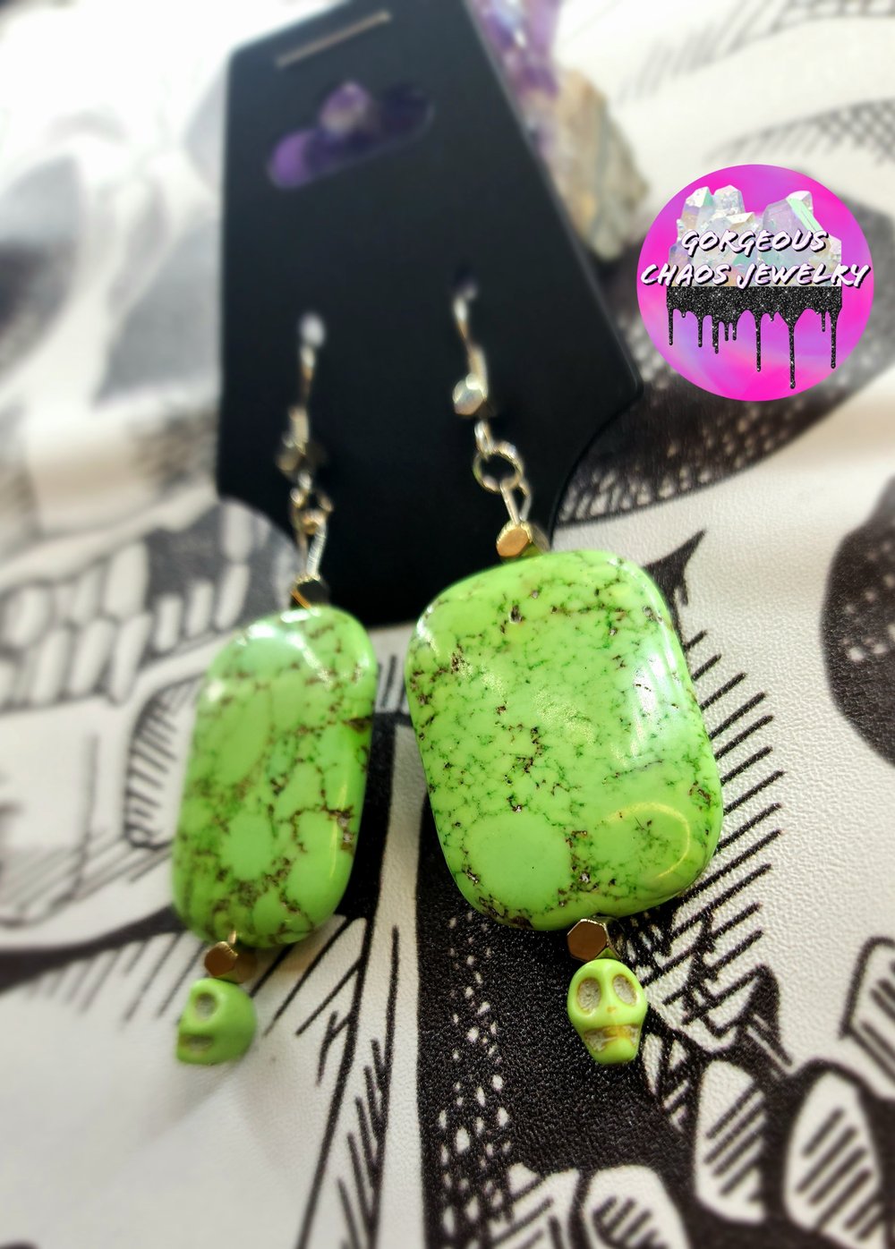 Image of Green Magnesite Skull Earrings 