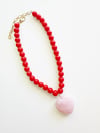 PINK AND RED HEART CHARM BEADED NECKLACE