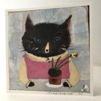 Image 2 of Small square art print-Springtime cat 