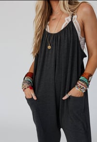 Image 3 of Comfort Zone Pocket Jumpsuit- Charcoal