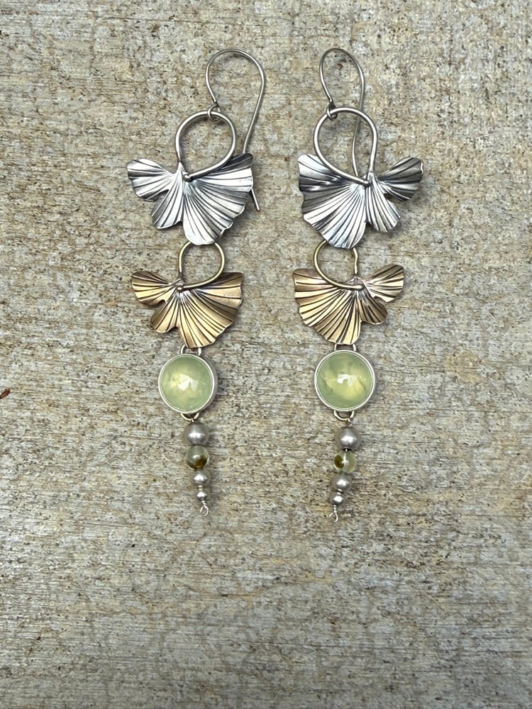 Image of Ginkgo Leaf Swoosh Mixed Metal Dangle Earrings