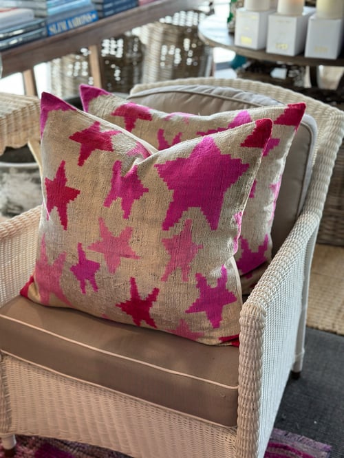 Image of Pink Star Ikat Velvet Cushion