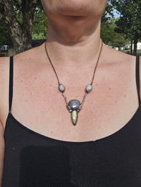 Image 2 of Electroformed pomegranate wood, sodalite,  labradorite,  kyanite, and moonstone necklace