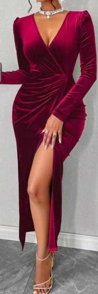 Image 1 of  V-Neck Wrap Hem Velvet Dress