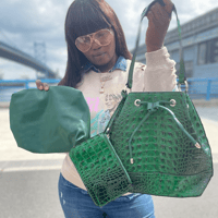 Green luxury 3in1 bucket handbag
