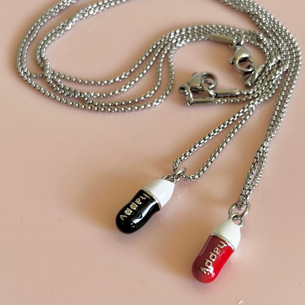Image of Happy Pill Necklace Silver - Red or Black