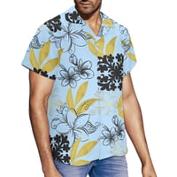 Image 2 of Men's Pique Plumeria Print Collard Shirt