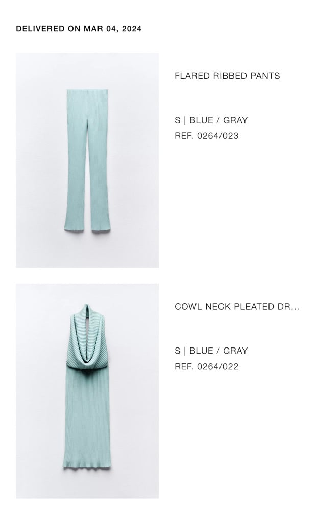 Image of ZARA COWL NECK PLEATED TOP & RIBBED PANT SET (S)