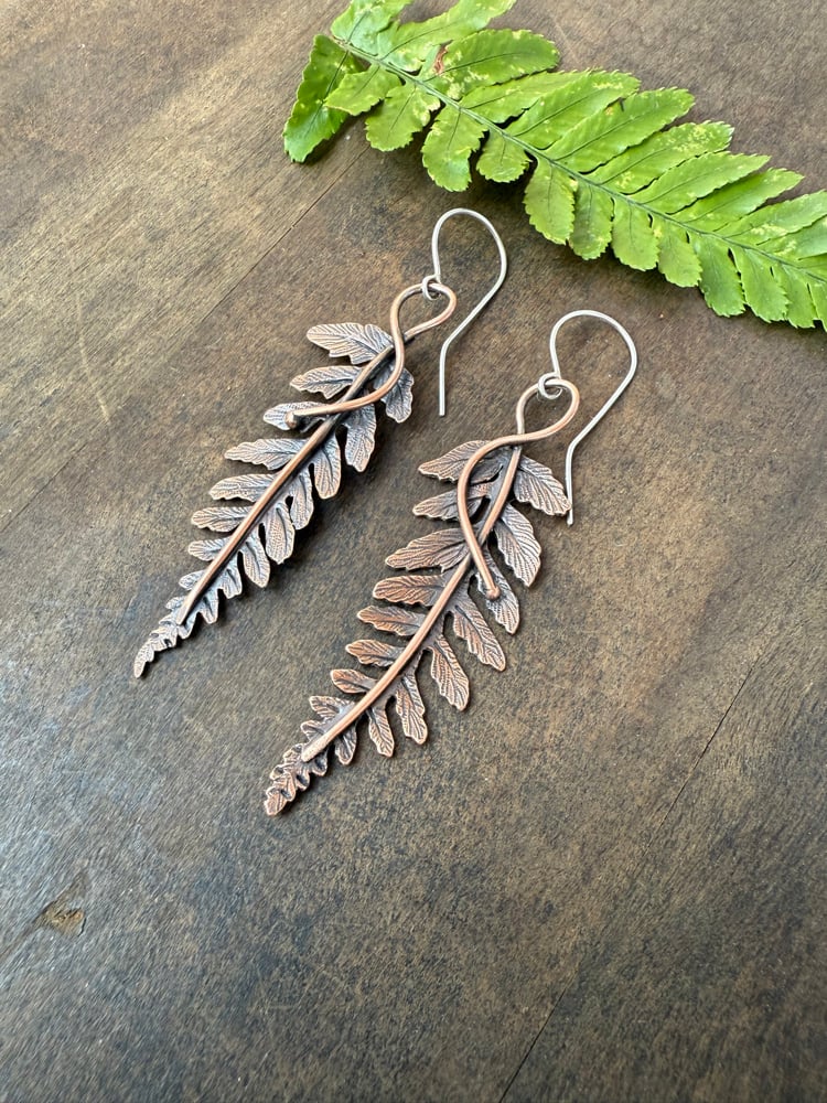 Image of LARGE Copper Autumn Fern Dangle Earrings